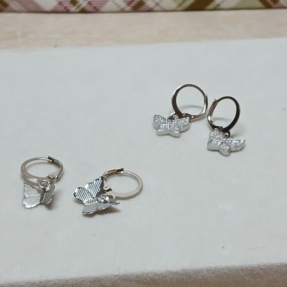 NWOT Two Pair of Fashion Jewelry Silver Tone Butterfly Earrings #3 - Picture 6 of 13